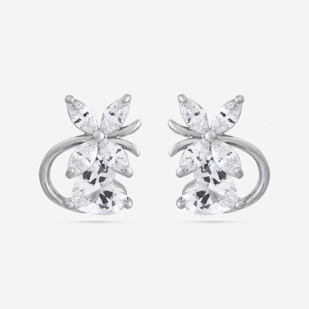 White - Plated Casual Wear Trendy Zircon Earring - 467003 : 467004