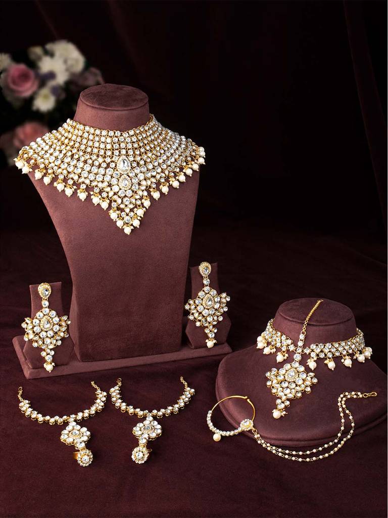 Peora American Diamond Studded Jodha Akbar Bridal Choker Necklace Traditional Jewellery Set Gift For Women Girls : PF37BRBLP021W