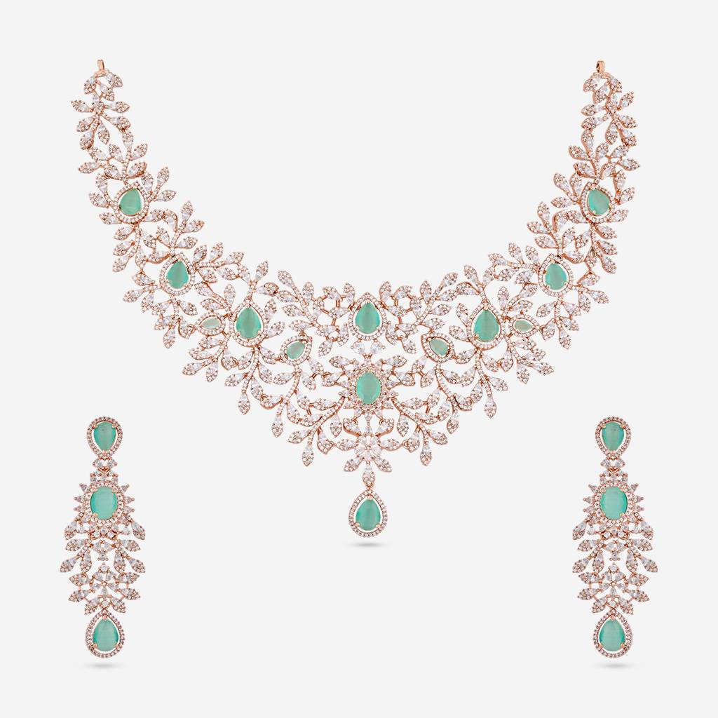 Mint Rose Gold - Plated Party Wear Zircon Necklace - 466693 : 466693