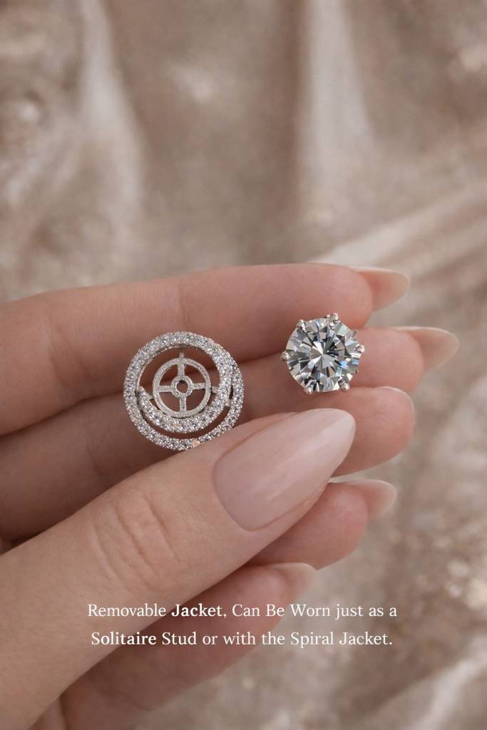 Dual Bling Spiral Detachable Zirconia Anti Tarnish Everyday Studs : 100017