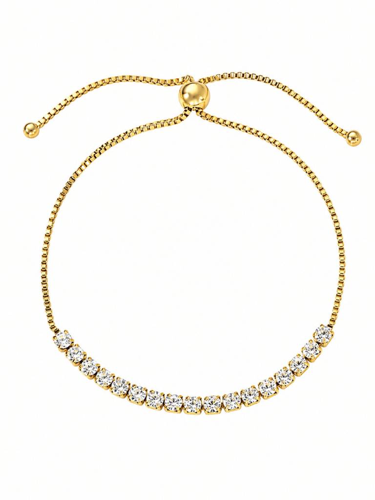 18K Gold Plated Stainless Steel Waterproof & Anti-Tarnish Halo Tennis Bracelet : B80ASSS0G