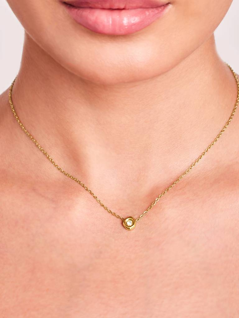 18K Gold Plated Crystal Hex Necklace Stainless Steel Waterproof & Anti-Tarnish : N37SJSS0G