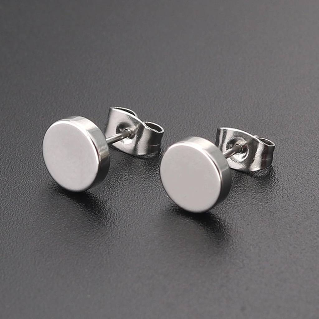 Silver Plated Stainless Steel Round Stud Earrings Fancy Jewellery For Men & Boys| : PX9ME08S