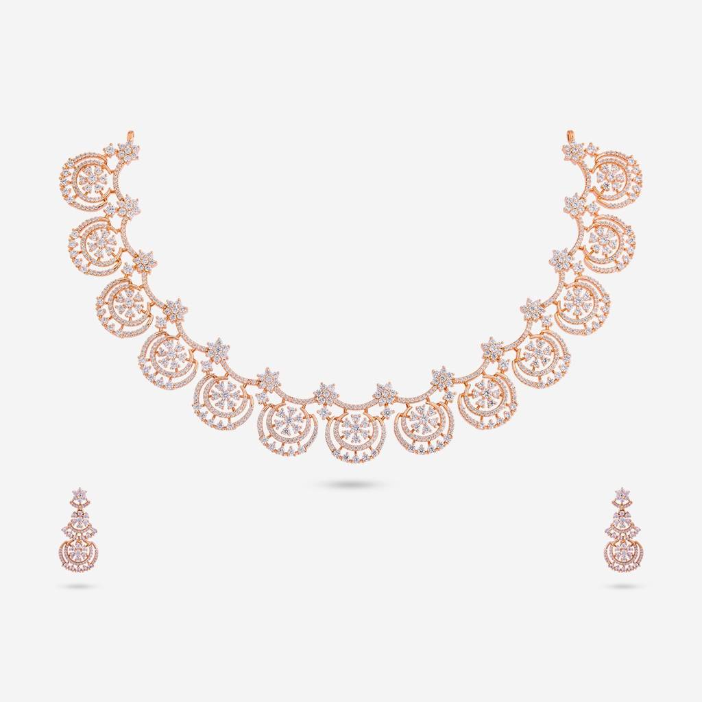 White Rose Gold Plated - Party Wear Zircon Necklace - 462435 : 462435