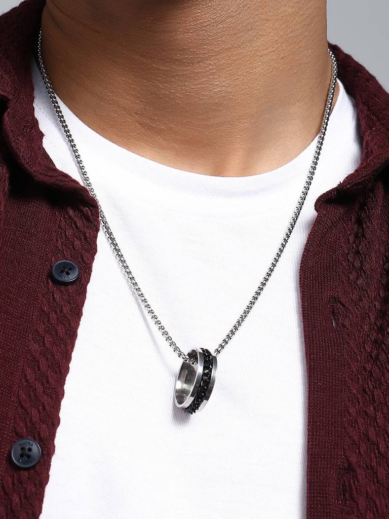 Men'S The Link-Halo Pendant Necklace - Metallic Silver : FAPD1166