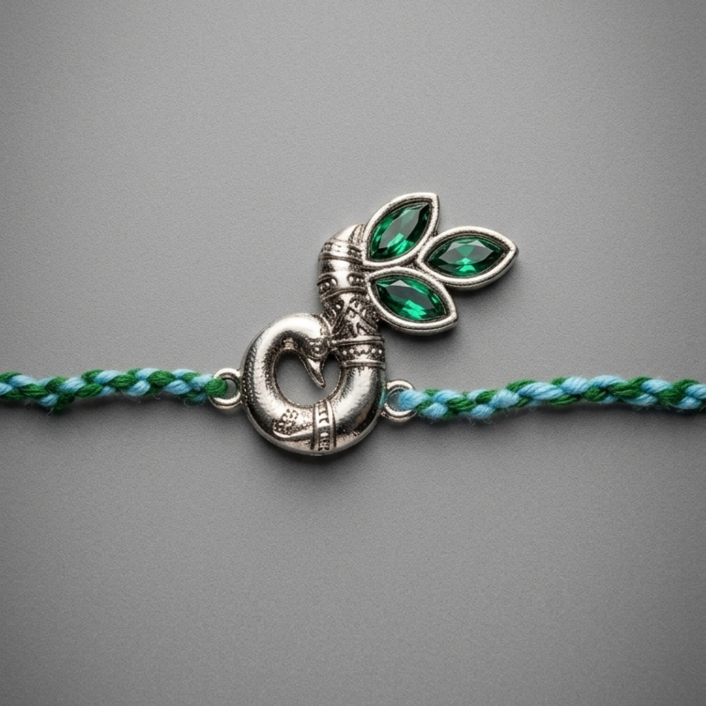 Silver Plated Peacock Thread Rakhi : DTINDPCRAKHI-01