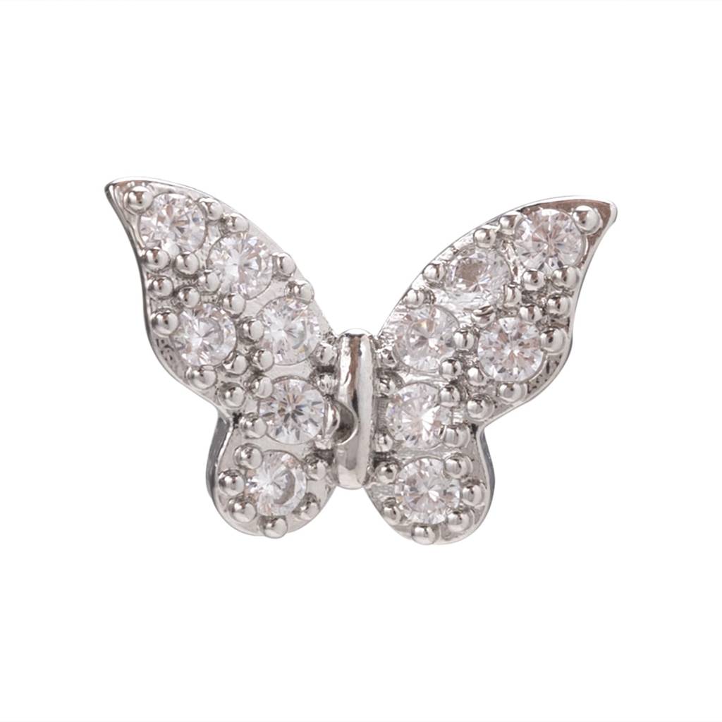 Silver Plated Crystals Studded Butterfly Stud Earrings For Women : PX9E3124S