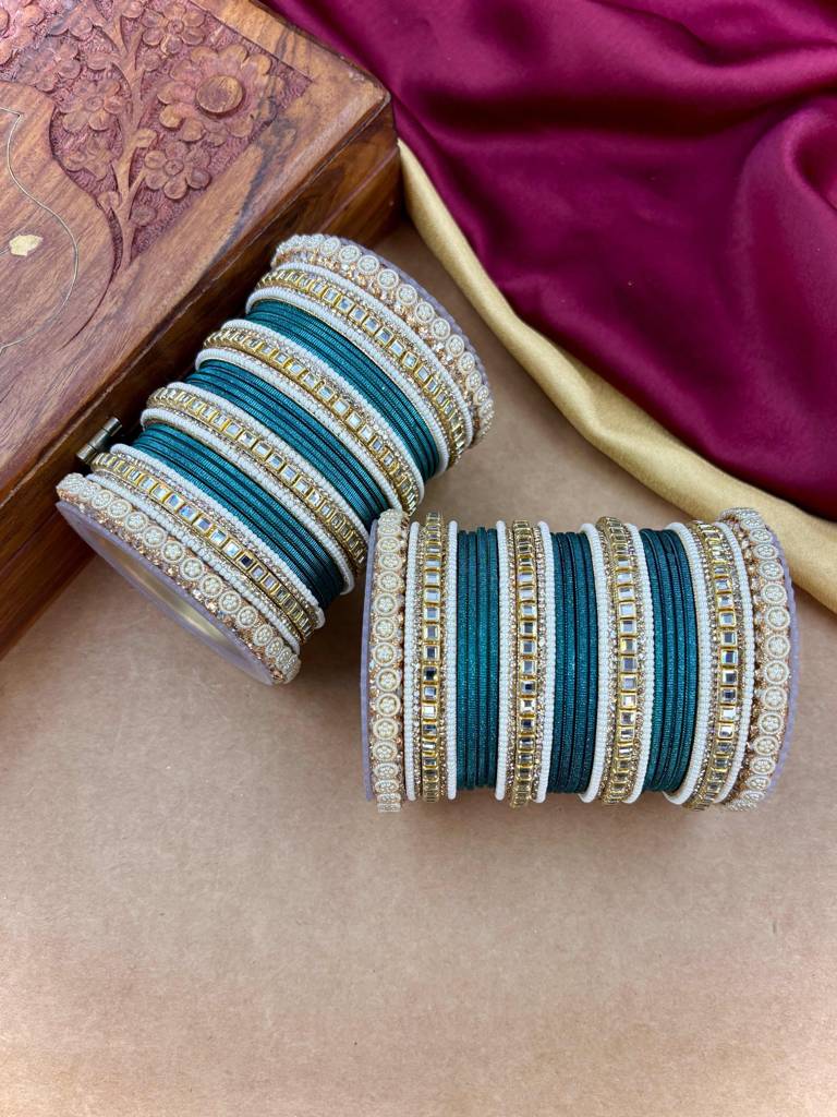 Traditional Kundan Bangles : HB-68-24-PEACOCK