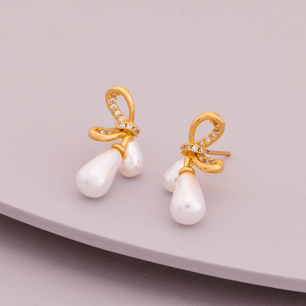Pearl Gold - Plated Casual Wear Trendy Zircon Earring - 464619 : 464619