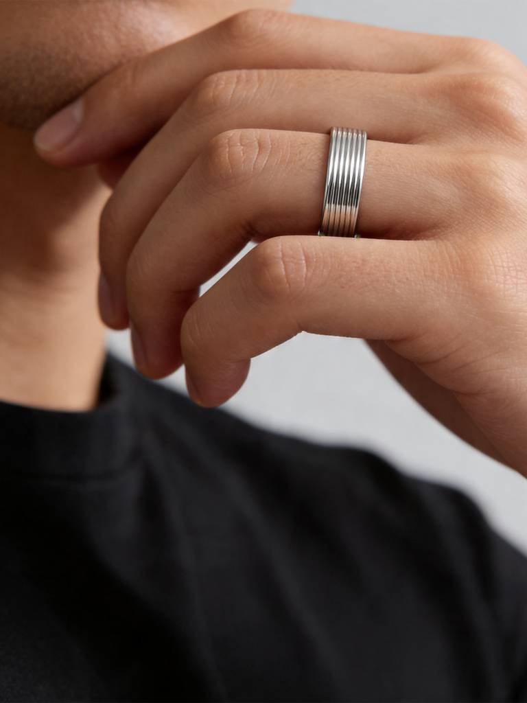Touch925 Pure 925 Silver Parallel Grooved Men'S Ring : CPGR380