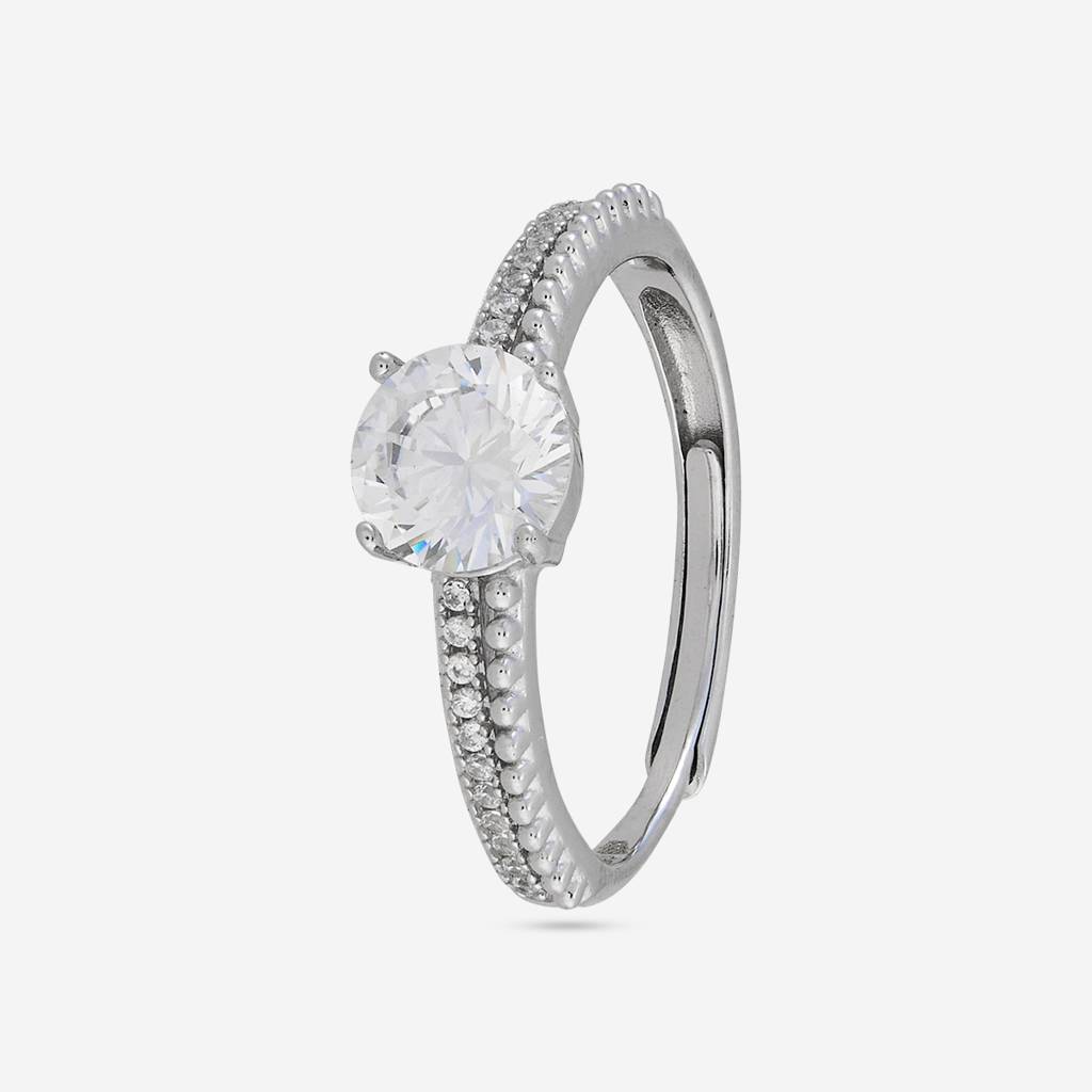 White - Plated Office Wear Silver Finger Ring - 473289 : 473290