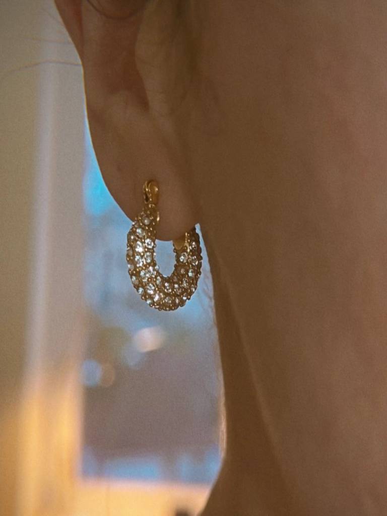 Zircon Small Hoop Earrings 18K Gold Plated Waterproof Anti-Tarnish : ADZ0925E428SM