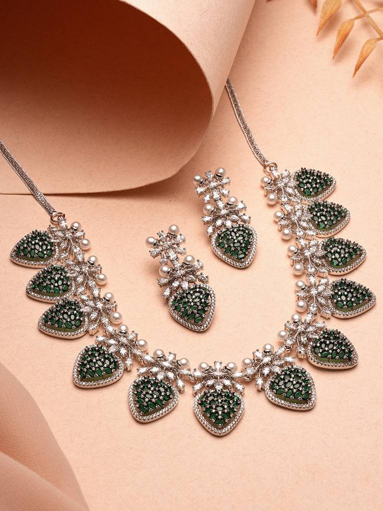 Antique Silver Plated Pearl Studded Cocktail Bridal Statement Jewellery Set : SJNK2991