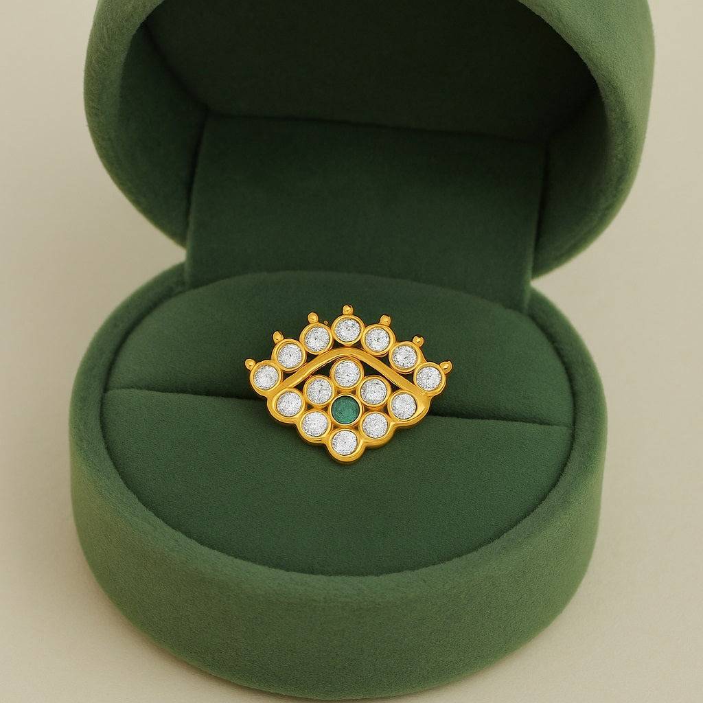 Green & White Cz Crown Motif Nose Pin - Sterling Silver Gold Plated : NP-00036_925S_YG_GZ