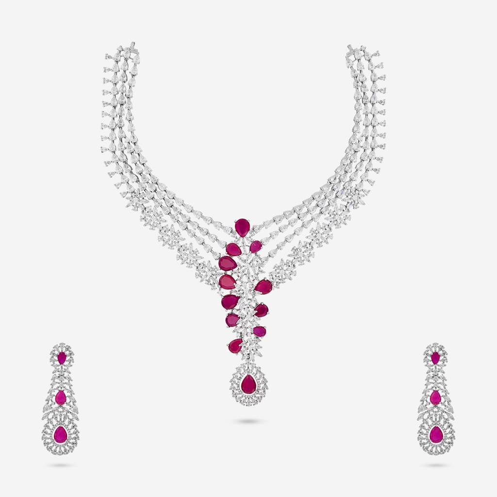Party Wear Zircon Necklace - 462946 : 462945
