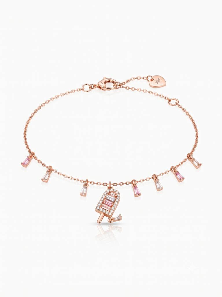 925 Silver Rosy Lollipop Charm Bracelet For Women : BR-87