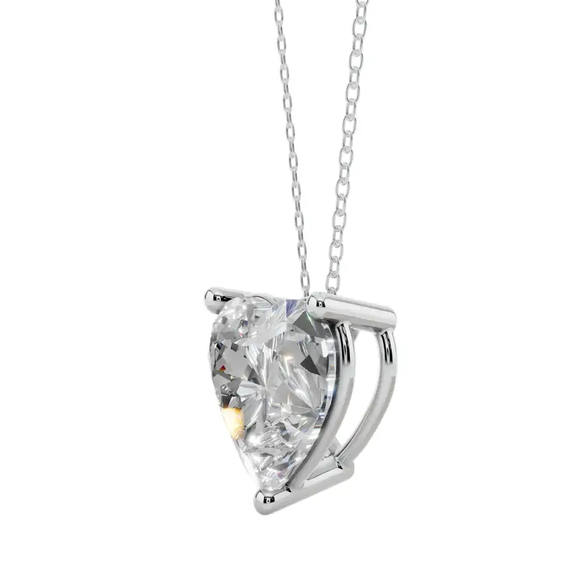 Romantic Heart Solitaire Pure Silver Pendant Necklace : VST-HRT-10-SL-W-C