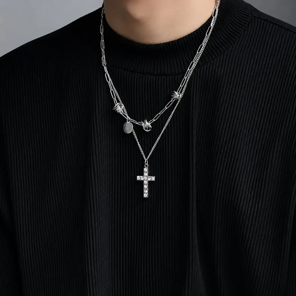 Valor Cross Layers Necklace : MN1S1170-S