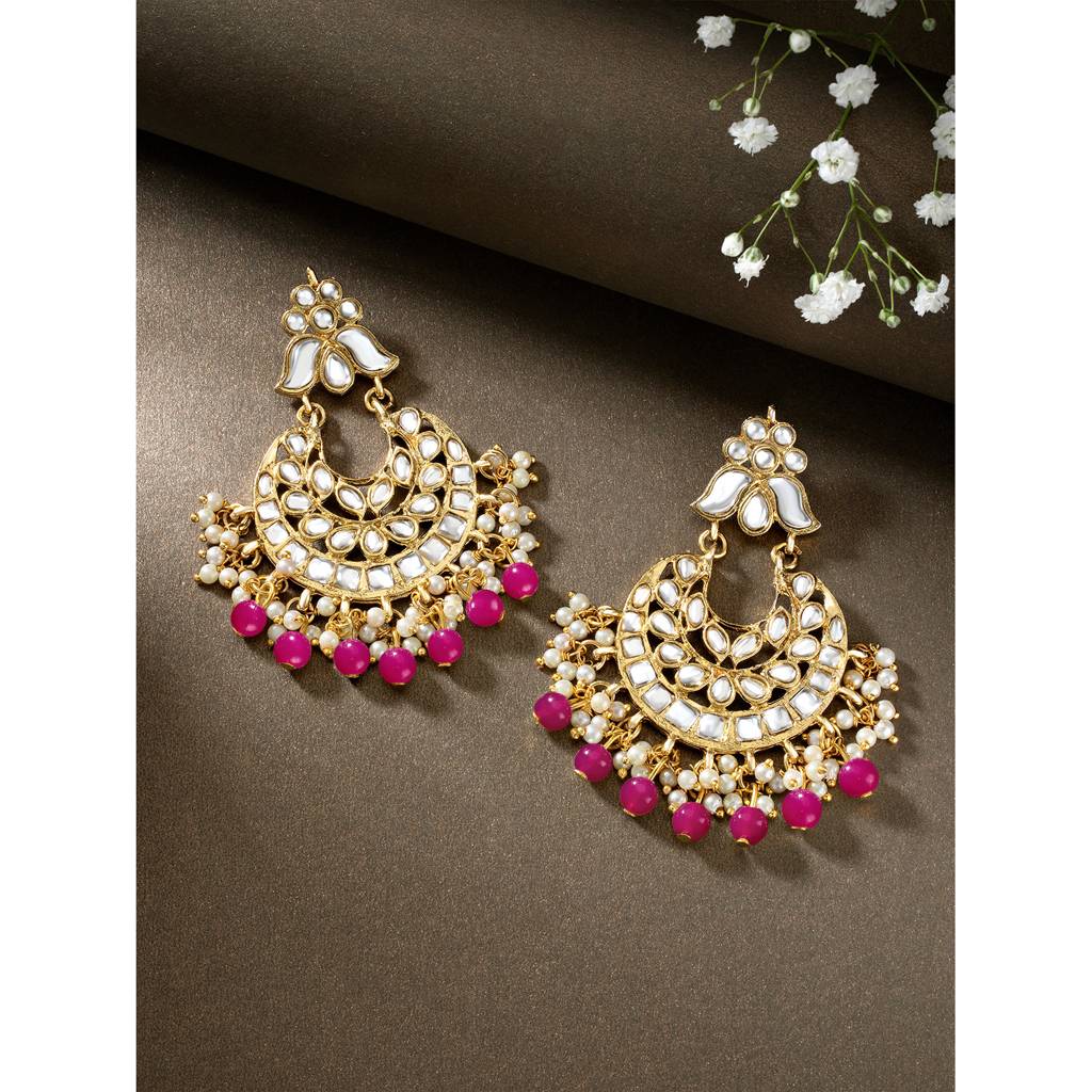Peora Gold Plated Traditional Kundan Brass Alloy Long Necklace Jewellery Set With Earring Maang Tikka For Women G : PF25E105RP