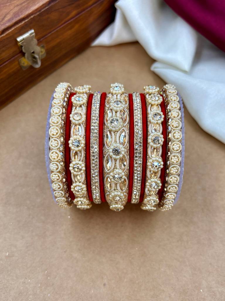 Velvet Bangles Set | Elegant Traditional Party Wear Bangles : HB-40-24-RED