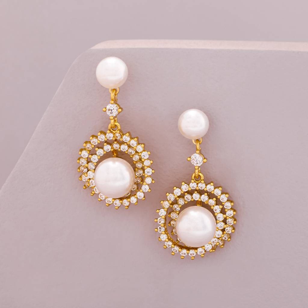 Pearl Gold - Plated Casual Wear Trendy Zircon Earring - 464463 : 464463