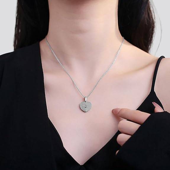 Silver Plated Heart Shape Pendant Chain For Women Cubic Zirconia Studded Casual & Daily Wear Jewellery Gift For Her : PX9P109W