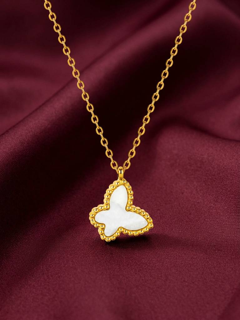18K Gold Plated Stainless Steel Waterproof & Anti-Tarnish Ivory Flutter Necklace : N70ASSS0G