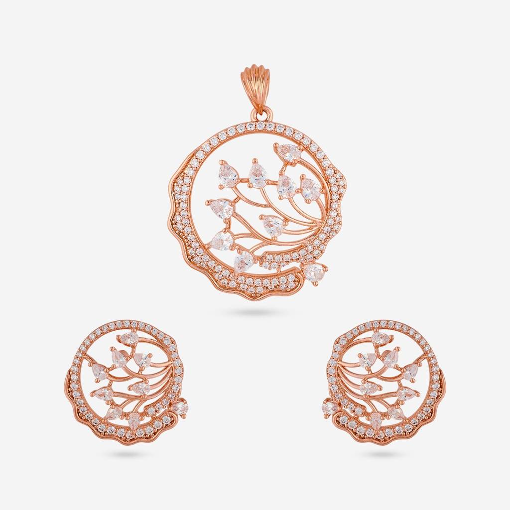 Gold Plated-Party Wear Zircon Pendant Set - 462502 : 462503