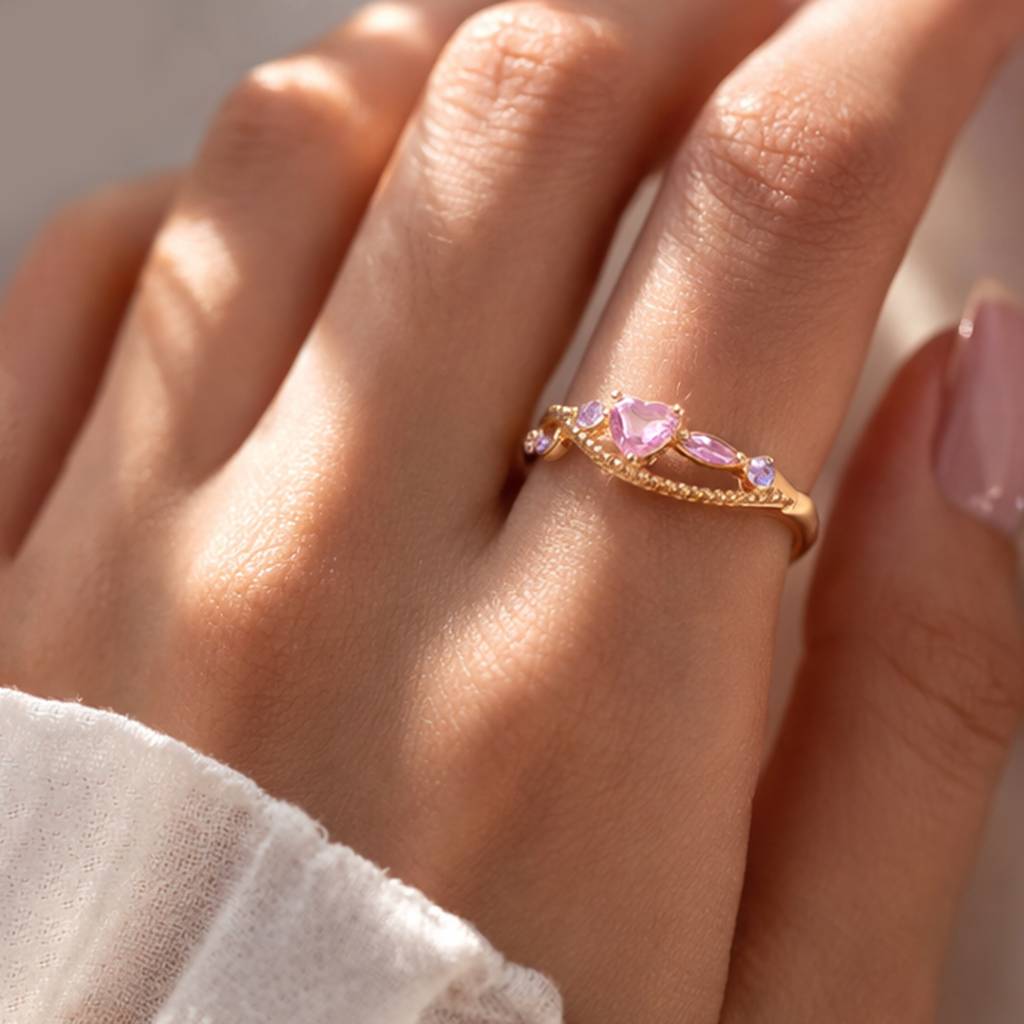 Pink Stylish Finger Ring Jewellery For Women & Girls | Gold Plated | Size - Us 7 (Adjustable) | Crystals Studded  : PX9R3042PK