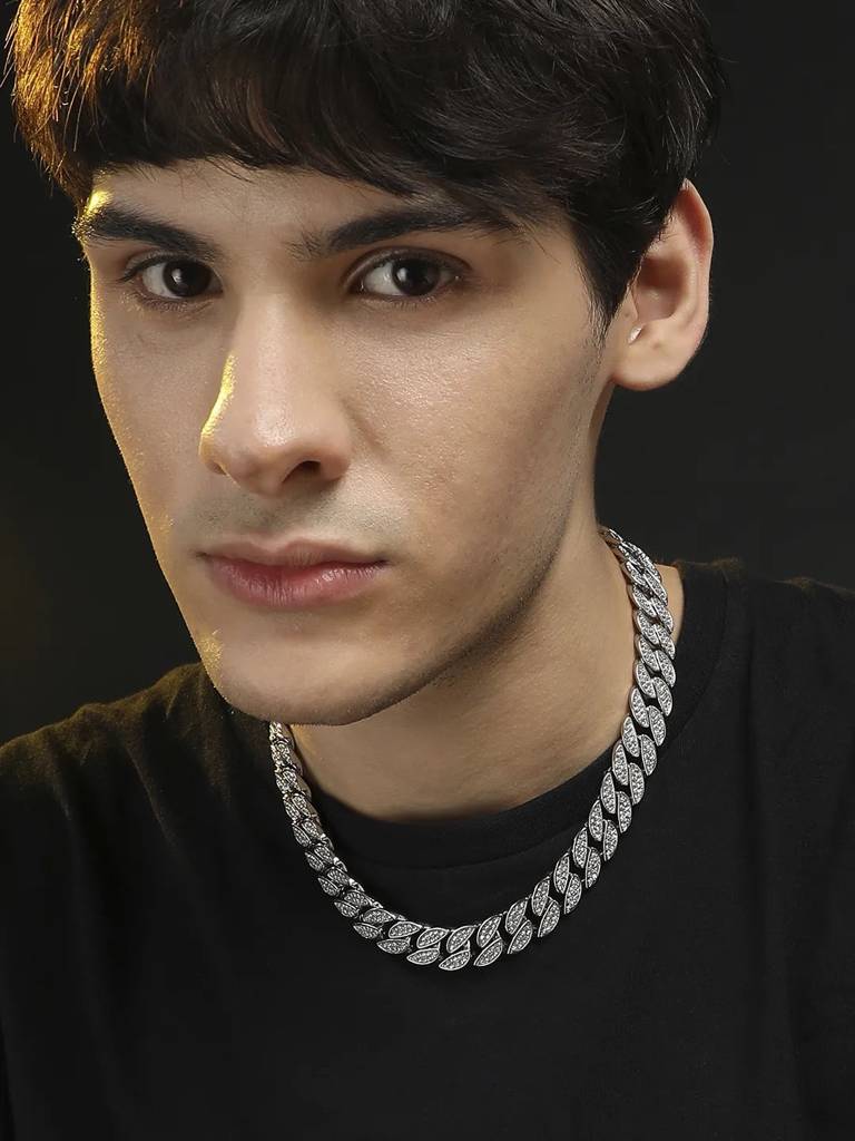 Men'S Embellished Bling Chain Necklace - Silver : FANC1069