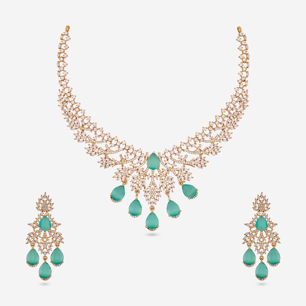 Gold-Rose - Plated Party Wear Zircon Necklace - 469931 : 469932