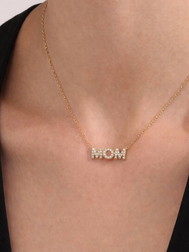 Mom Zircon Pendant Necklace For Women Anti-Tarnish Waterproof 18K Gold Plated : ALL1125P230G