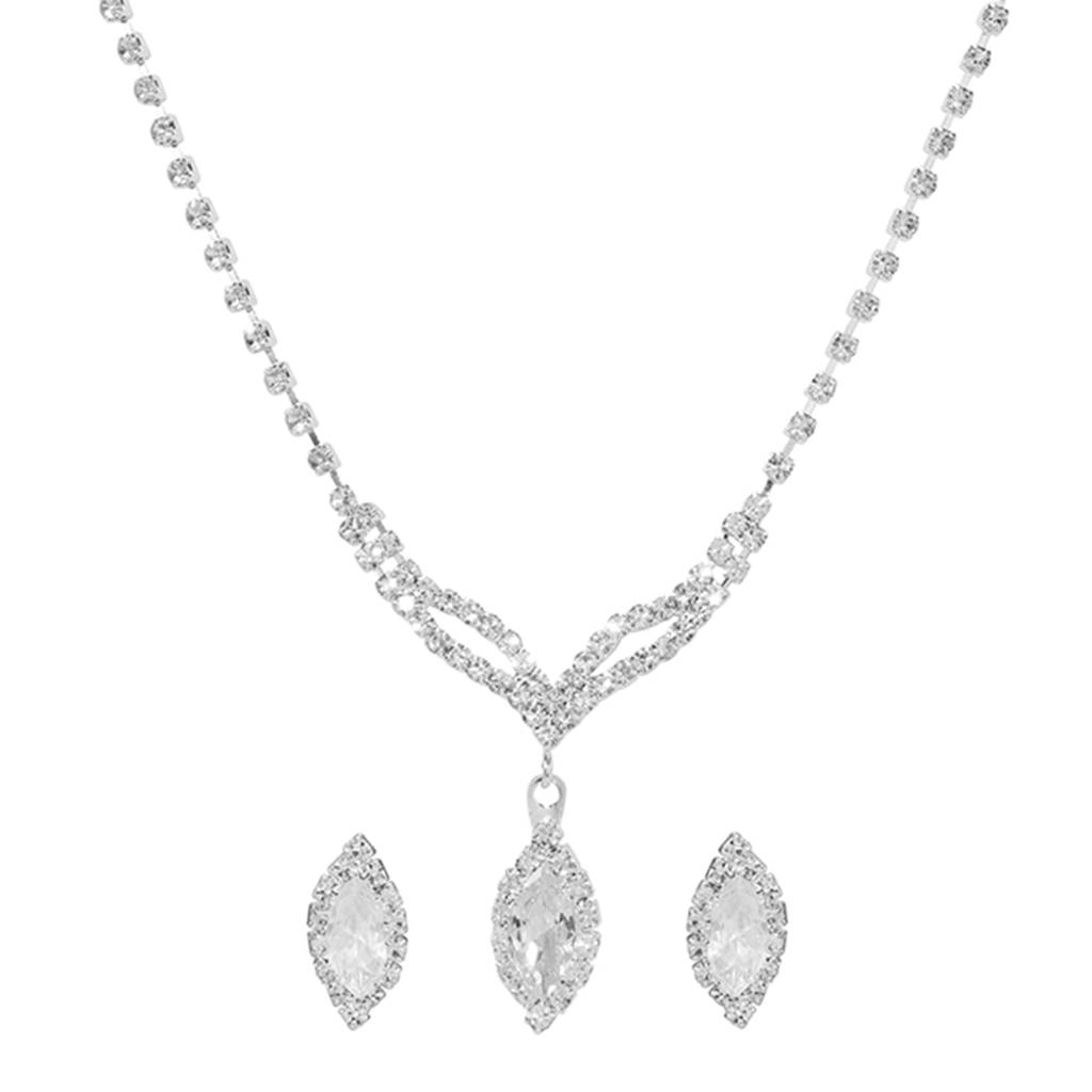 Silver Plated Crystal Pendant Style Necklace Earrings Set For Women : PX9N247S