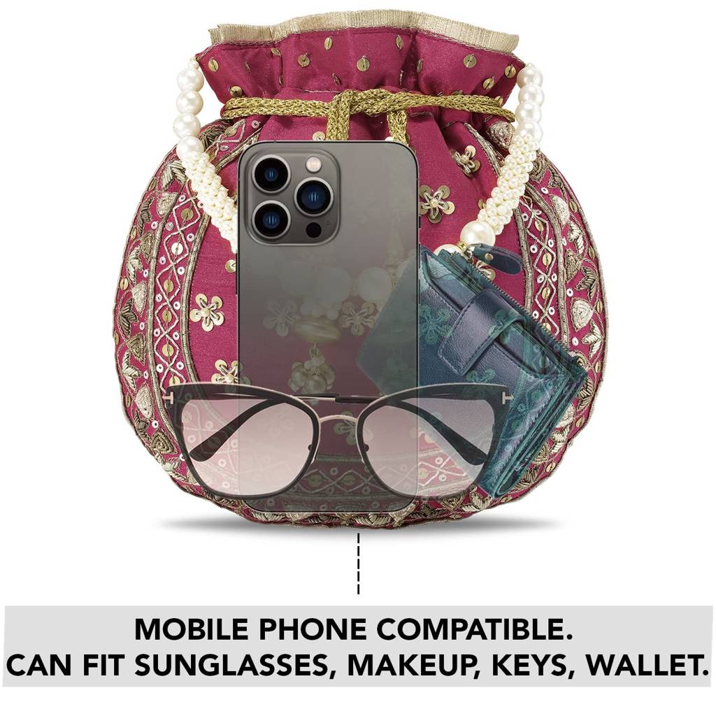 Potli Bags For Women Evening Bag Clutch Ethnic Bride Purse With Drawstring (P54Crm) : P54RP