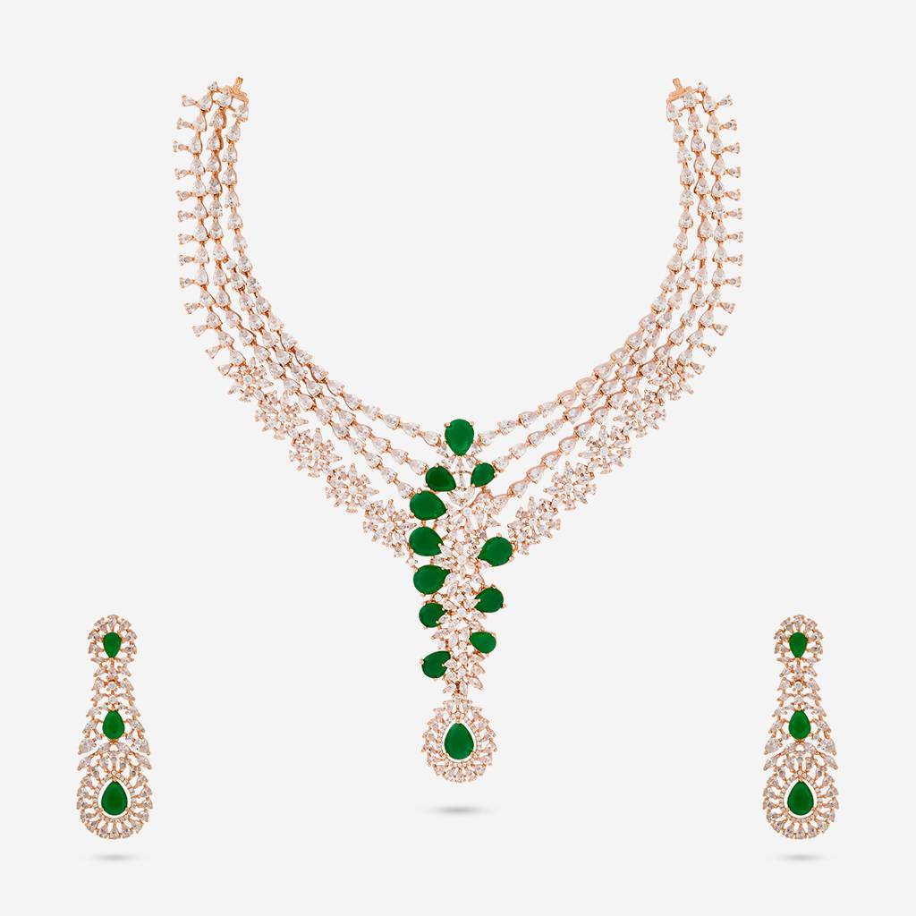 Party Wear Zircon Necklace - 462946 : 462948