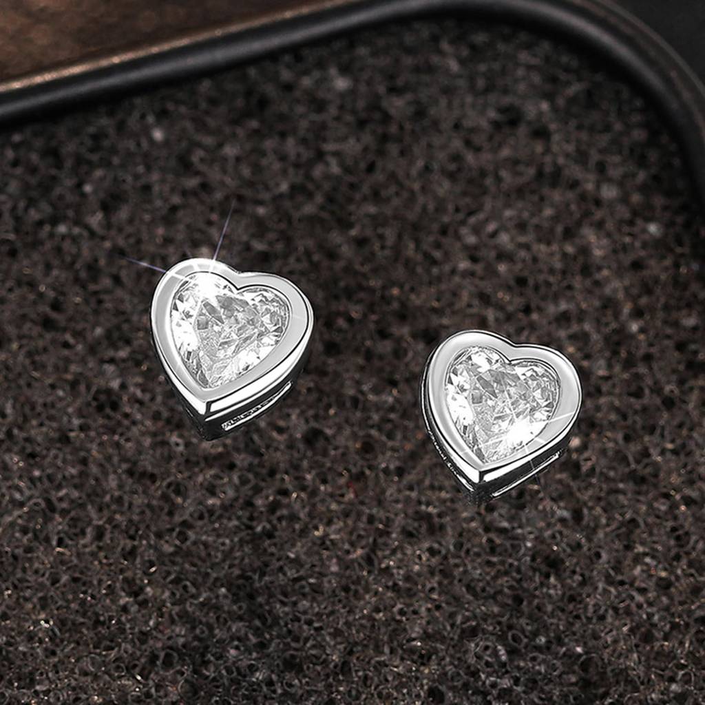 Silver Plated Crystal Studded Heart Shaped Stud Earring Fashion Jewellery Gift For Women & Girls : PX9E3062