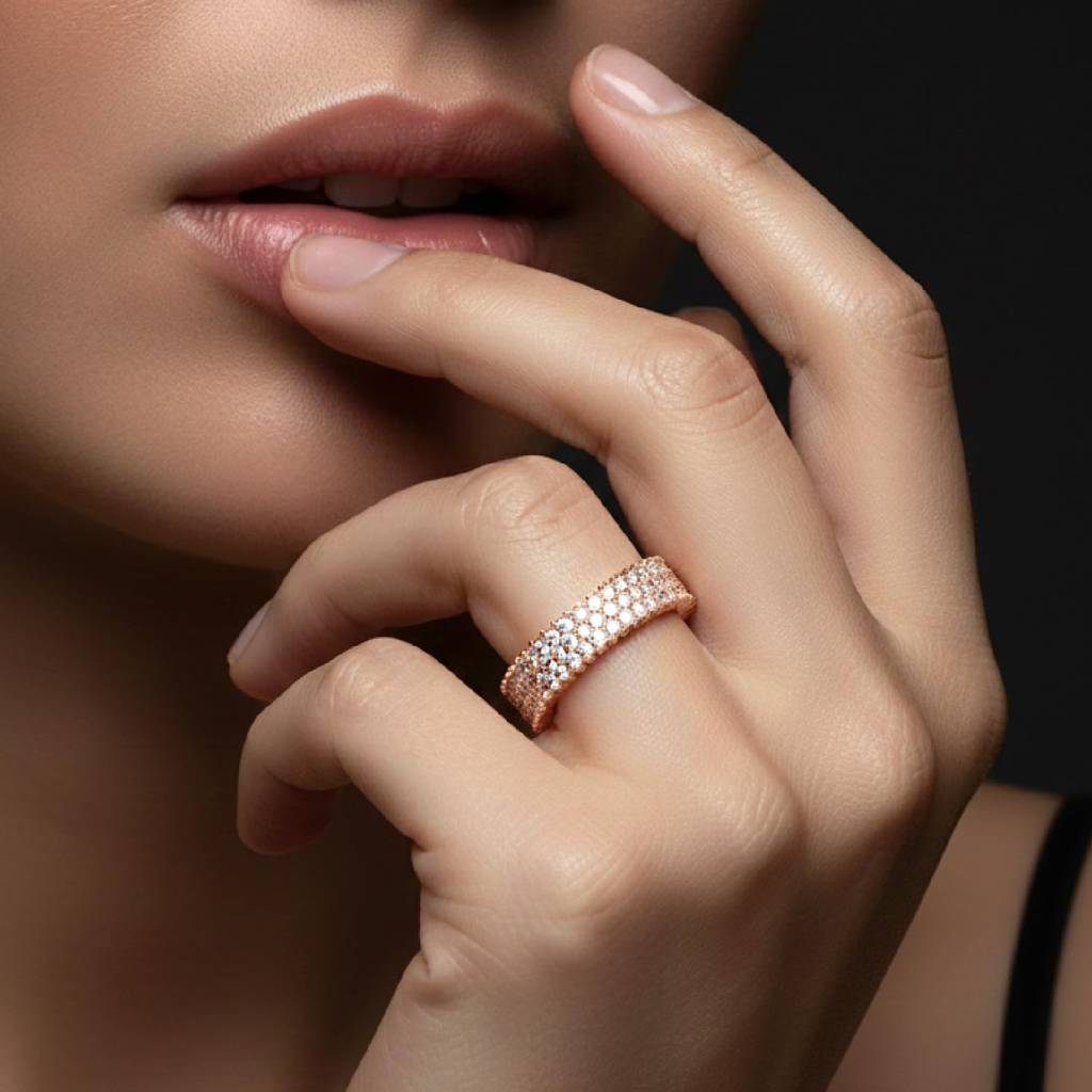 Rose Gold Plated 925 Sterling Silver Cz Studded Eternity Finger Ring Fine Jewellery Gift For Women : PR5857C-6