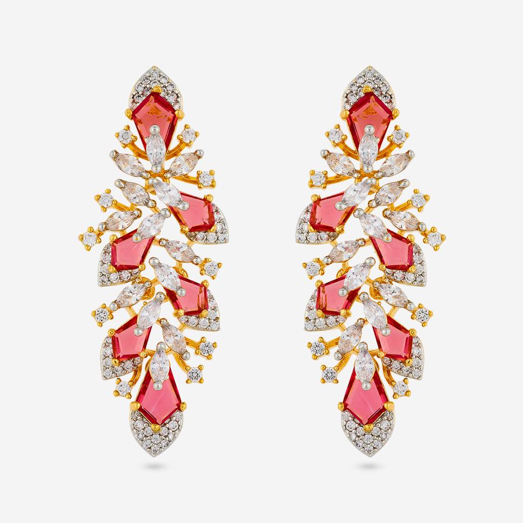 Rhodium-Gold - Plated Party Wear Zircon Earring - 457795 : 457795