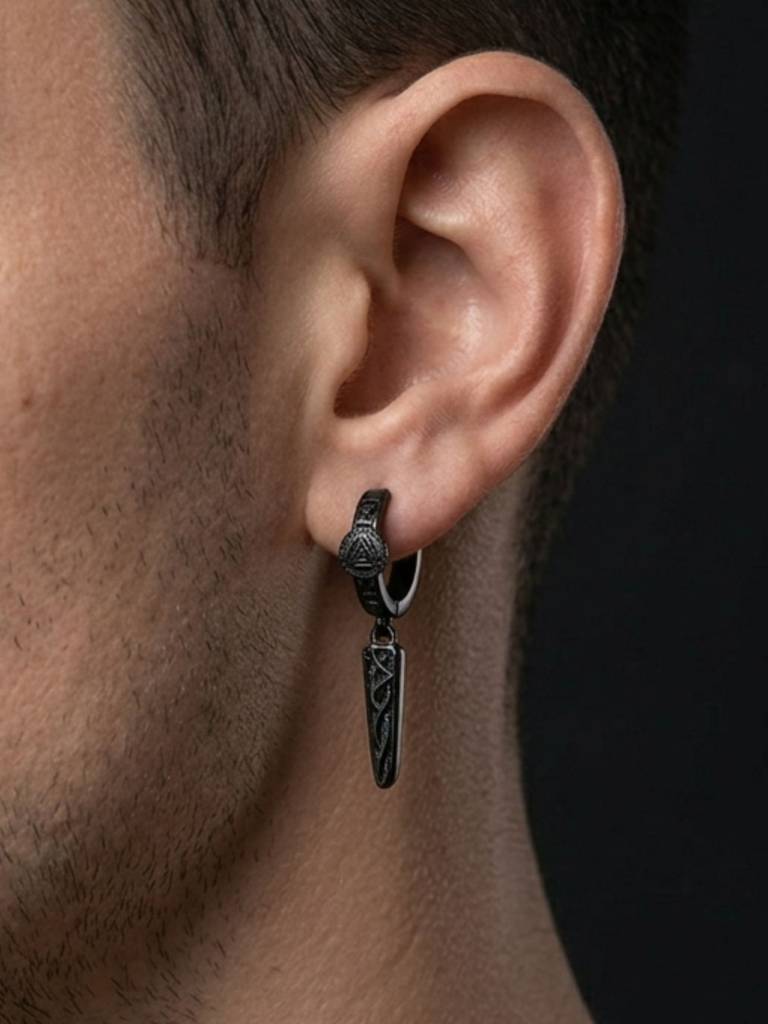 Mens Black Valknut Celtic Knots Drop Dangle Earring (Single Only) : AXY0326E1056S1