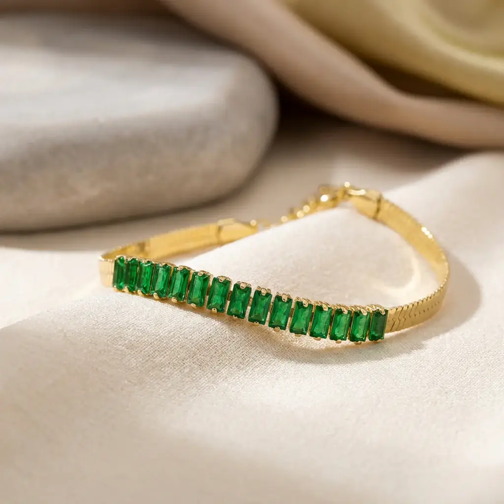 Green Emerald Tennis Bracelet : PST144