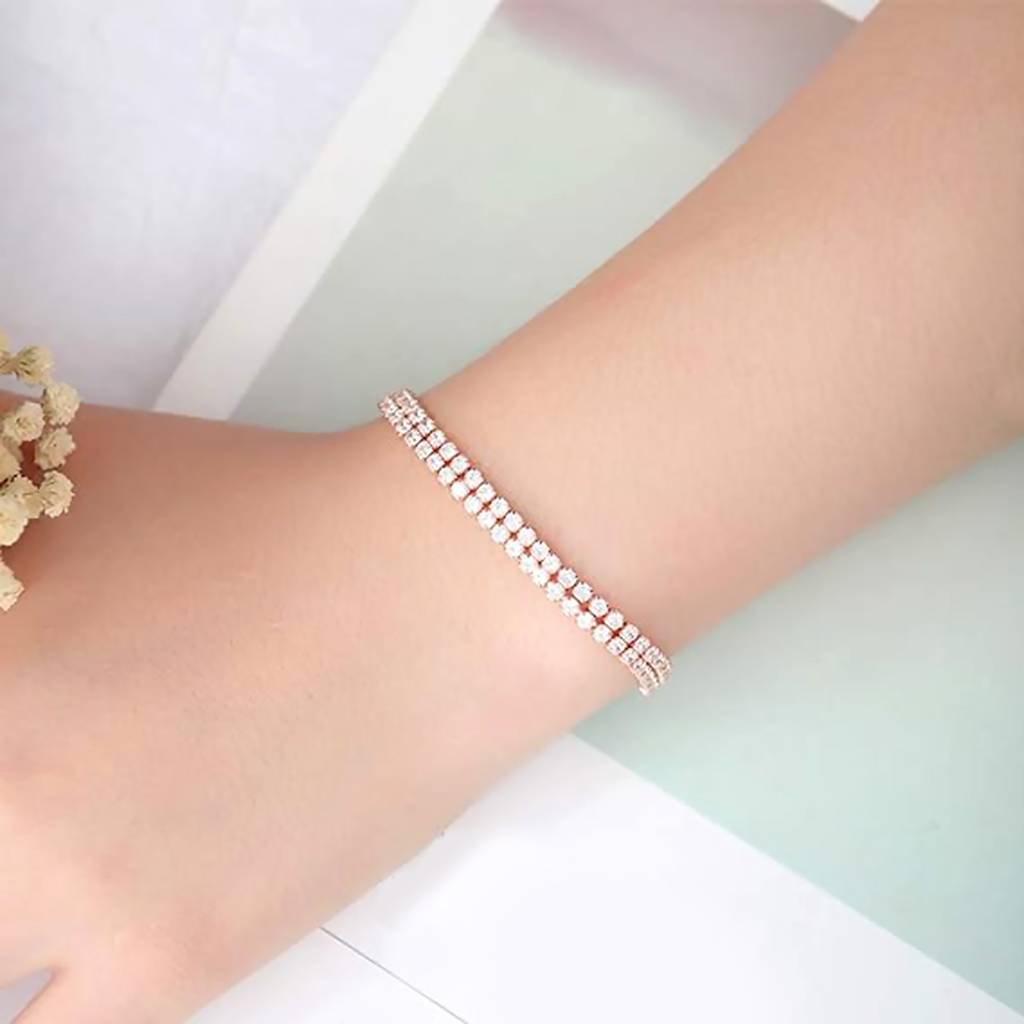 Rose Gold Plated Cubic Zirconia Studded Adjustable Fancy Tennis Bracelet Contemporary Jewellery For Women & Girls Va : PX8B83C