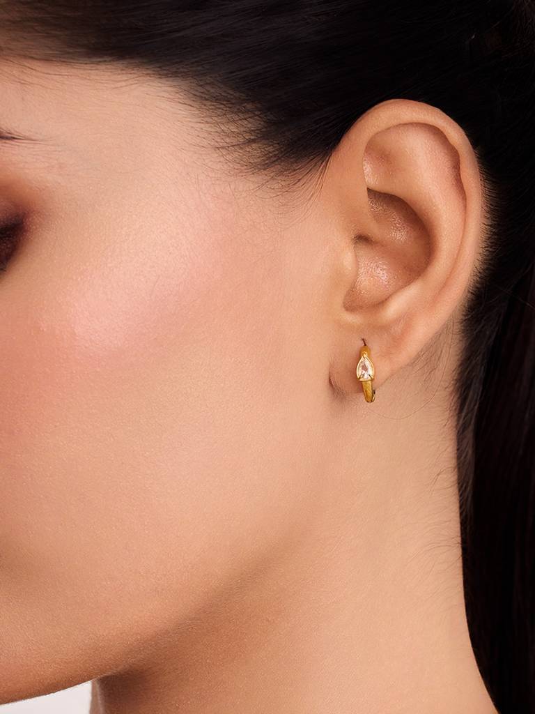 18K Gold Plated Dewlight Hoop Huggies Stainless Steel Waterproof & Anti-Tarnish : E39ASSS0G