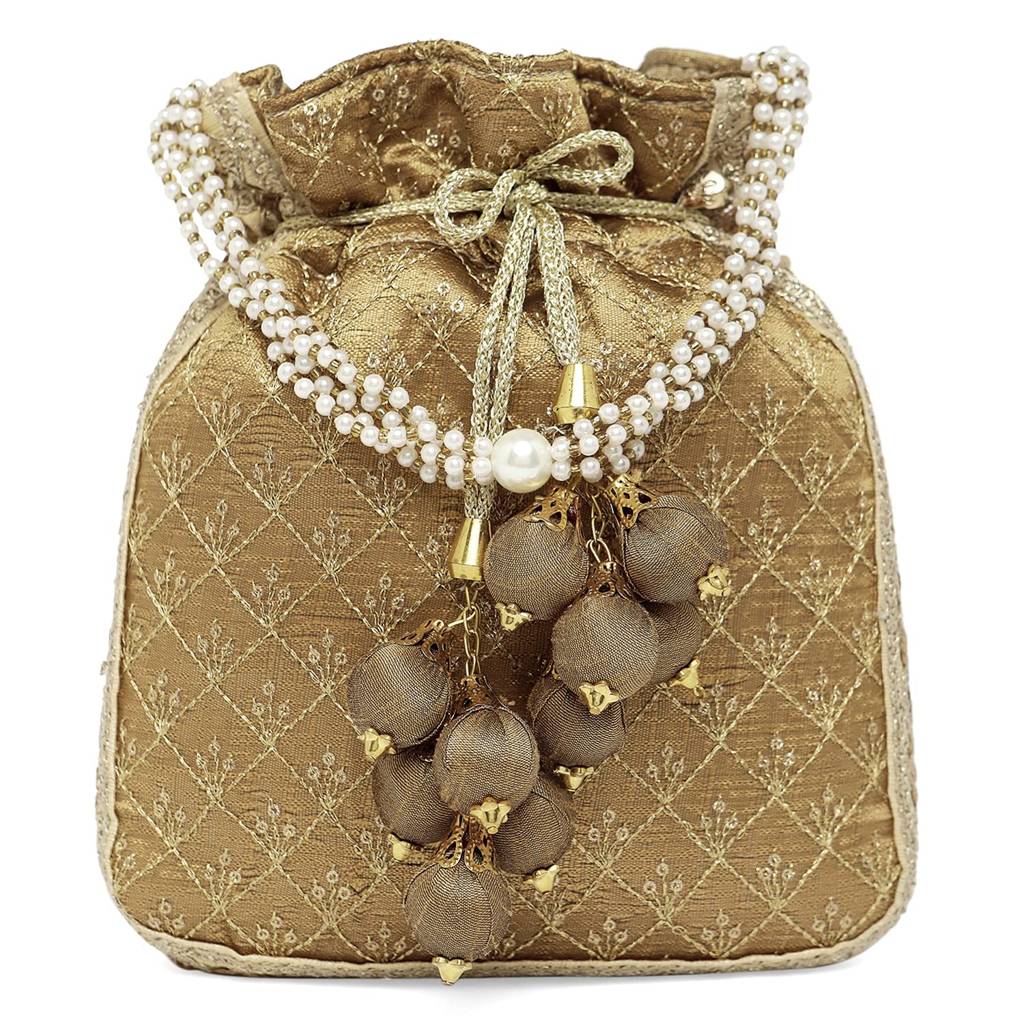 Zari Sequence Potli Bag For Women Stylish Handmade Wristlet Handbag Bridal Purse : P26BR
