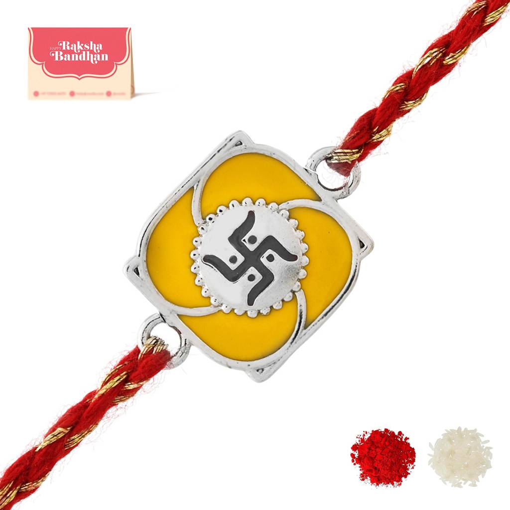 Sterling Silver Square Swastik Thread Rakhi For Brother'S Wrist : 8905124531398