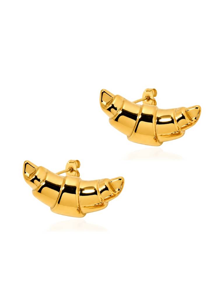 18K Gold Plated Stainless Steel Waterproof & Anti-Tarnish Golden Croissant Studs : E101ASSS0G