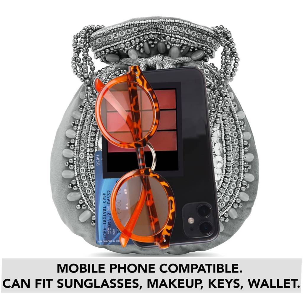 Potli Bags For Women Evening Bag Clutch Ethnic Bride Purse With Drawstring(P92Crm) : P92GRY