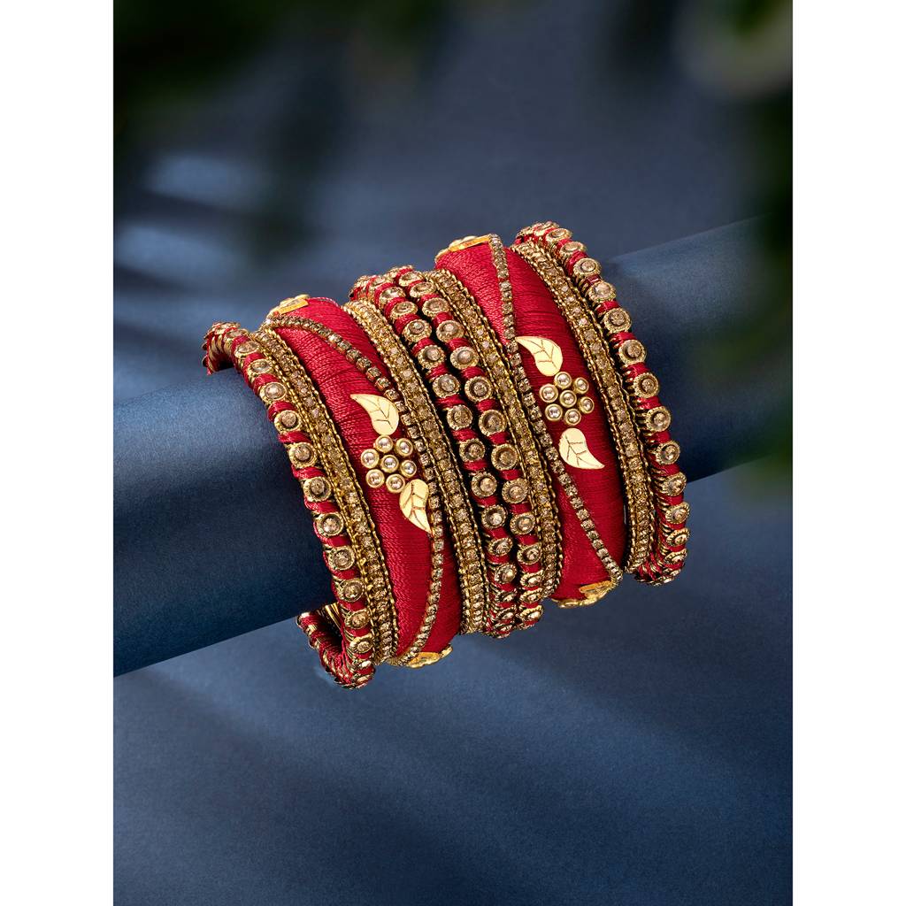 Thread & Stone Studded Chuda Bangle Set Ethnic Jewellery For Women Navratri Gift : PF51B85R