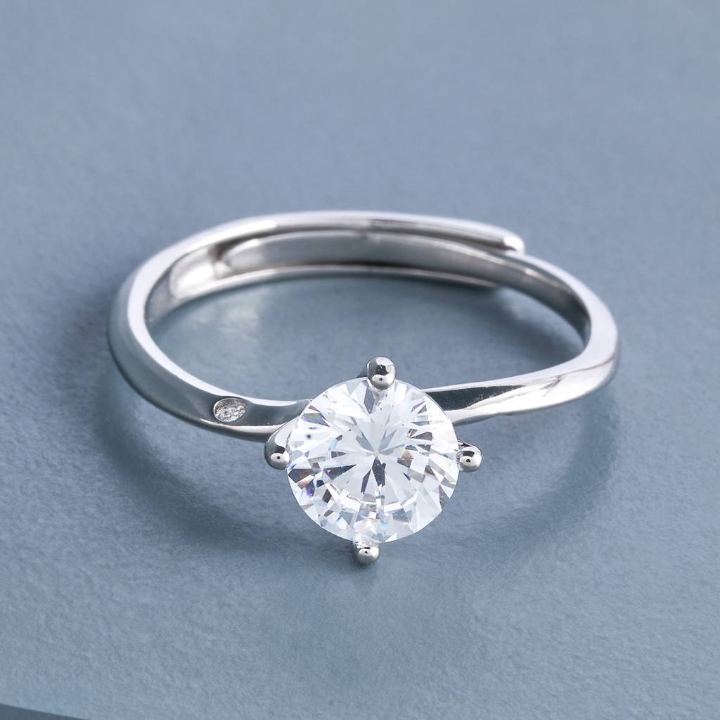 White - Plated Office Wear Silver Finger Ring - 453144 : 453145