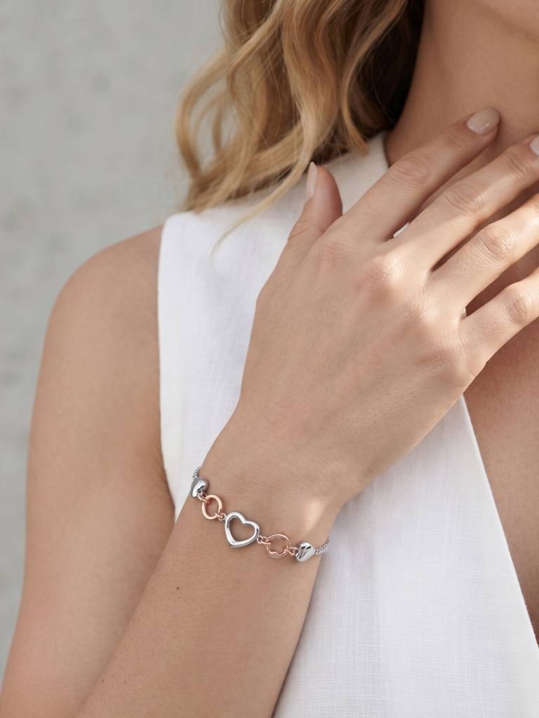 925 Silver Heart Silver Rose Gold Link Bracelet For Women : BR-66