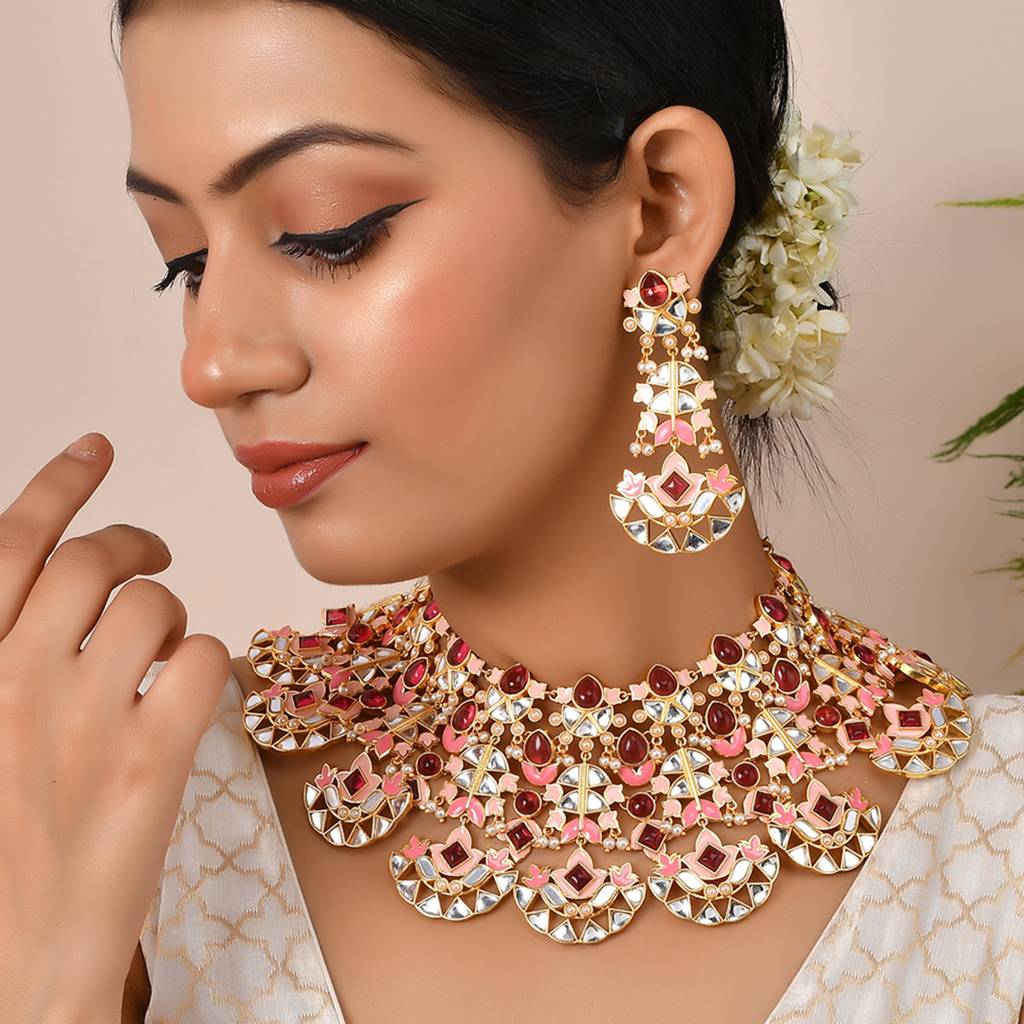 Forever More Pink Stones And Pearls Enamelled Opulent Jewellery Set : 8905124498004